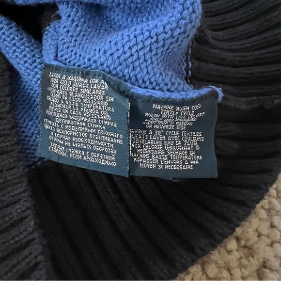 Vintage 90s Polo by Ralph Lauren Black + Blue Rugby Stripe 1/4 Zip Knit Sweater - Picture 4 of 11